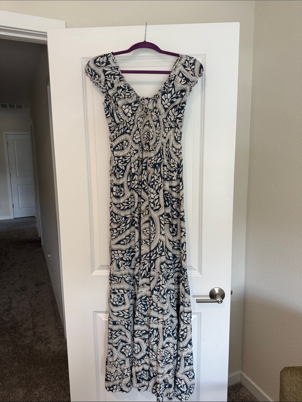 Navy and White Floral Paisley Maxi Dress - Elegant Summer Style